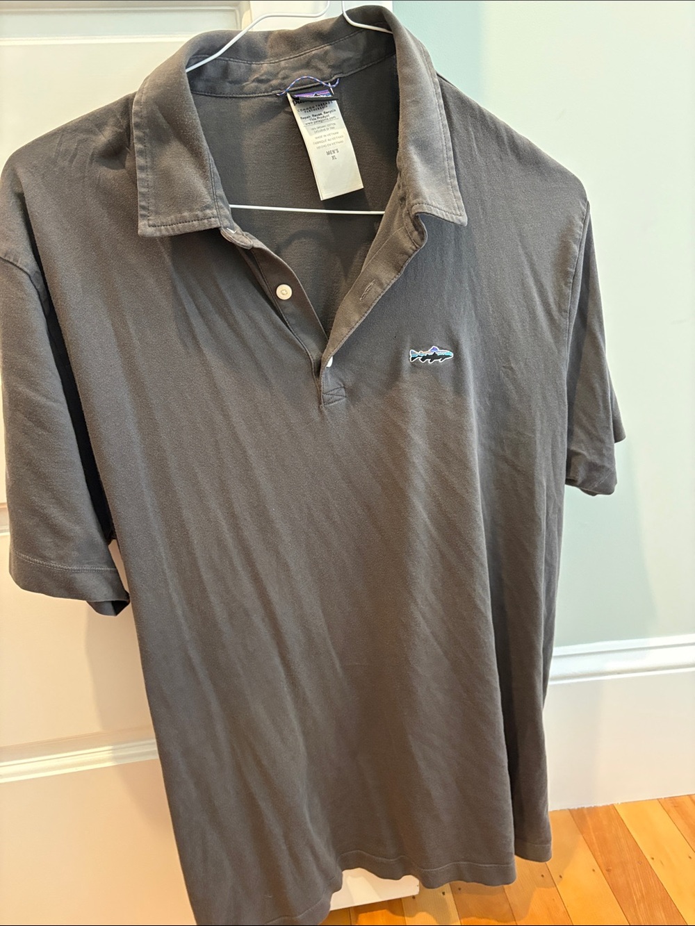 Patagonia Dark Gray Short-Sleeve Polo with fish Logo